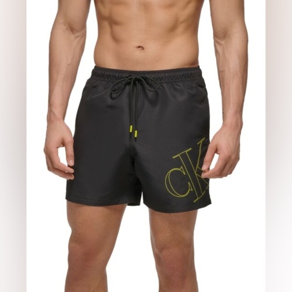 Calvin Klein Men's Black and Yellow Swimtrunks UPF 40+ NWT XL - Picture 1 of 8
